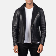 Men's Alberto Shearling Noir Veste en Cuir pour Homme in Black Sheepskin Leather - Vue de face &amp; silhouette ajustée | Acheter en ligne