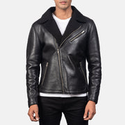 Men's Alberto Shearling Noir Veste en Cuir pour Homme - Vue de profil avec coupe de manche ergonomique