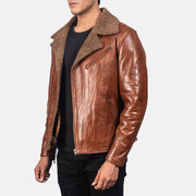Brown Sheepskin Leather Biker Jacket - Vue de dos avec coupe ajustée aux épaules &amp; ourlet soigné