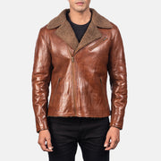 Men's Alberto Shearling Marron Veste en Cuir pour Homme - Vue de profil avec coupe de manche ergonomique