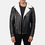 Men's Alberto Blanc Shearling Noir Veste en Cuir pour Homme in Black Sheepskin Leather - Vue de face &amp; silhouette ajustée | Acheter en ligne