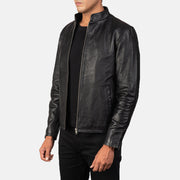 Black Cowhide Leather Biker Jacket - Vue de dos avec coupe ajustée aux épaules &amp; ourlet soigné