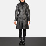 Women's Alexis Noir Single Breasted Manteau en Cuir pour Femme in Black Cowhide Leather - Vue de face &amp; silhouette ajustée | Acheter en ligne