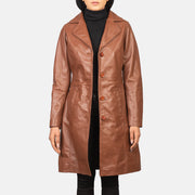
Alexis Marron Single Breasted Manteau en Cuir pour Femme in Brown Cowhide Leather - Vue de face & silhouette ajustée | Acheter en ligne