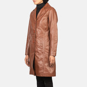
Brown Cowhide leather Coat - Vue arrière montrant la carrure ajustée et l'ourlet net