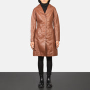 
Alexis Marron Single Breasted Manteau en Cuir pour Femme - Vue de profil mettant en valeur la coupe de manche ergonomique