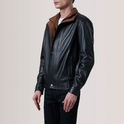 Alfred Brown Leather Bomber Jacket For Men - Vue de profil avec coupe de manche ergonomique