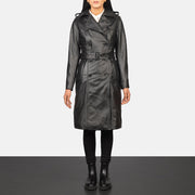 
Alice Black Double Breasted Leather Coat in Black Cowhide Leather - Vue de face & silhouette ajustée | Acheter en ligne