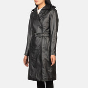 
Black Cowhide leather Coat - Vue arrière montrant la carrure ajustée et l'ourlet net