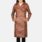 
Alice Marron Double Breasted Manteau en Cuir pour Femme - Vue de profil mettant en valeur la coupe de manche ergonomique