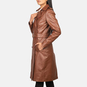 
Vue détaillée of Notch & Buttons Hardware on Alice Marron Double Breasted Manteau en Cuir pour Femme