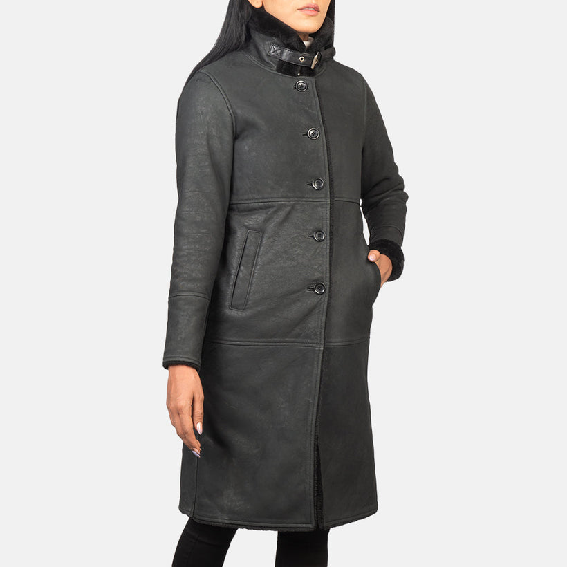 Alina Shearling Noir Manteau en Cuir pour Femme