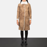 Women's Alina Shearling Marron Manteau en Cuir pour Femme - Vue de profil avec coupe de manche ergonomique