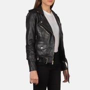 Black Cowhide Leather Biker Jacket - Vue de dos avec coupe ajustée aux épaules &amp; ourlet soigné