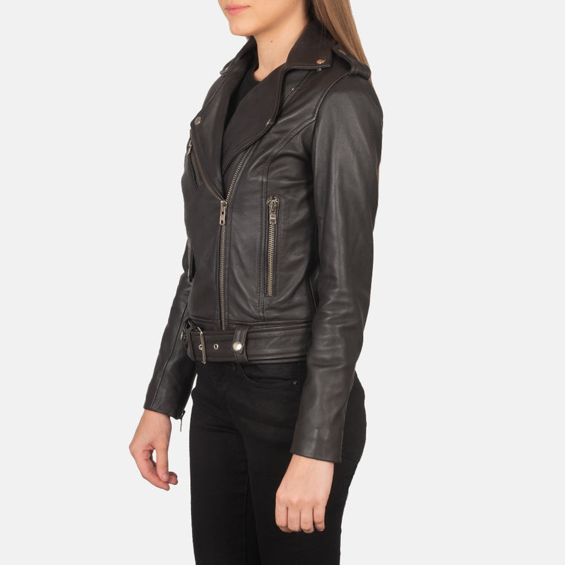 Alison Marron Veste Motard en Cuir pour Femme