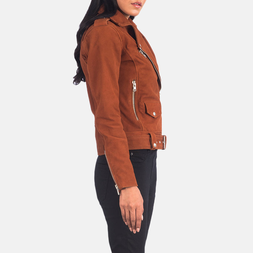 Alison Marron Suede Veste Motard en Cuir pour Femme