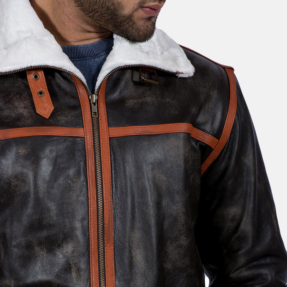 Men's Alpine Marron Fur Veste en Cuir pour Homme - Vue de profil avec coupe de manche ergonomique