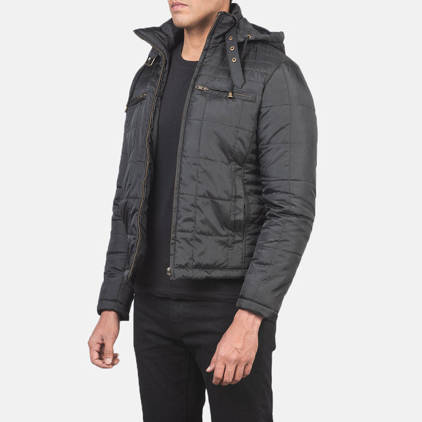 Alps Matelassé Noir Hooded Windbreaker Veste en Cuir pour Homme
