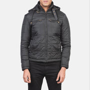 Vue détaillée of High neck with Belt &amp; Zipper Hardware on Men's Alps Quilted Black Windbreaker Jacket