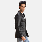 Black Sheepskin leather Blazer - Vue de dos avec coupe ajustée aux épaules &amp; ourlet soigné