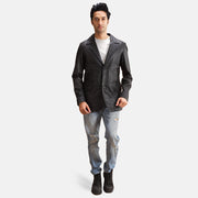 Alyson Noir Blazer en Cuir en Cuir pour Homme - Vue de profil avec coupe de manche ergonomique