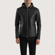 
Andy Matte Noir Hooded Veste en Cuir pour Homme in Matte Black Sheepskin Leather - Vue de face & silhouette ajustée | Acheter en ligne