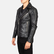 
Green Goatskin Suede Biker Jacket - Vue arrière montrant la carrure ajustée et l'ourlet net