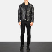 
Armand Green Suede Biker Jacket - Vue de profil mettant en valeur la coupe de manche ergonomique