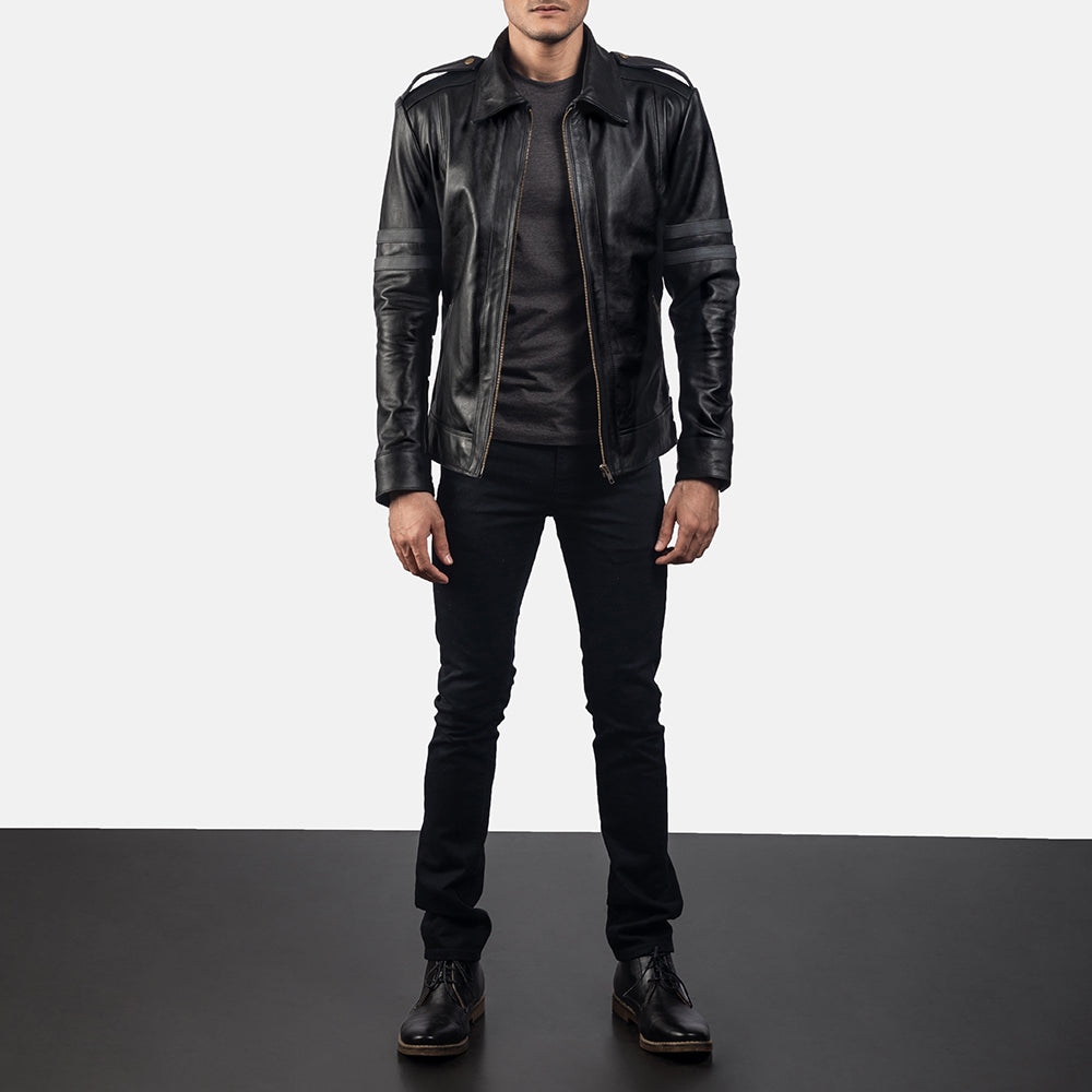 Armstrong Noir Veste Motard en Cuir pour Homme - Vue de profil avec coupe de manche ergonomique