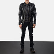 Armstrong Noir Veste Motard en Cuir pour Homme - Vue de profil avec coupe de manche ergonomique