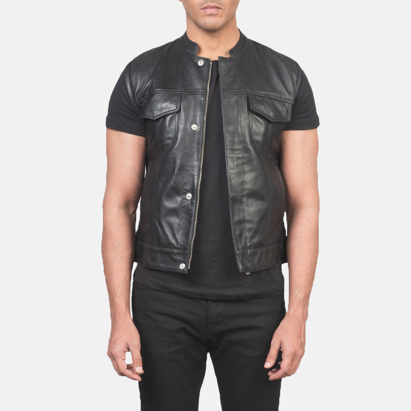 Atlas Moto Noir Gilet en Cuir pour Homme
