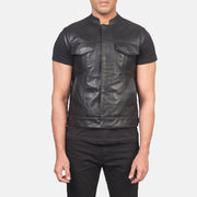 
Vue détaillée of Band & Zipper with Button Flap Hardware on Atlas Moto Noir Gilet en Cuir pour Homme