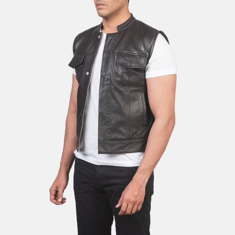Atlas Moto Marron Gilet en Cuir pour Homme