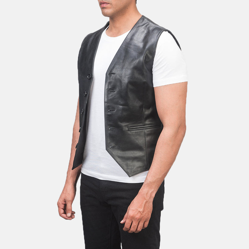 Auden Noir Gilet en Cuir pour Homme