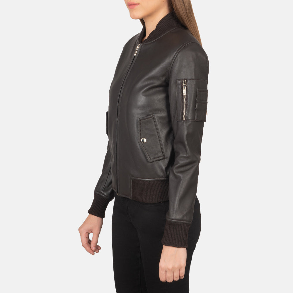 Brown Sheepskin Leather Bomber Jacket - Vue de dos avec coupe ajustée aux épaules &amp; ourlet soigné