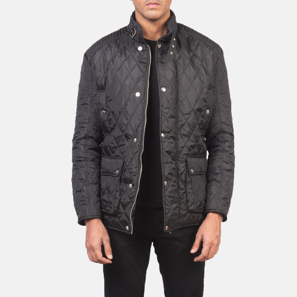 Men's Barry Matelassé Noir Windbreaker Veste en Cuir pour Homme in Black Polyester - Vue de face &amp; silhouette ajustée | Acheter en ligne