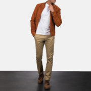 Blain Marron Blouson Bomber en Cuir pour Homme – Vue produit alternative 4
