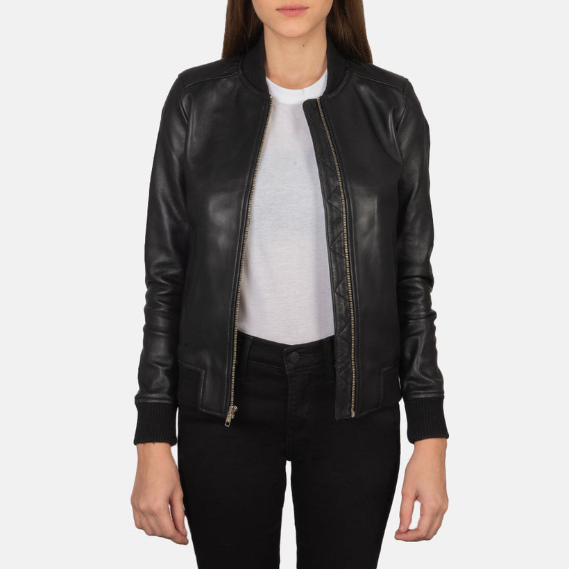 Bliss Noir Blouson Bomber en Cuir pour Femme