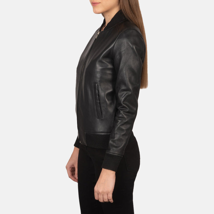 Bliss Noir Blouson Bomber en Cuir pour Femme