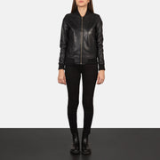 Women's Bliss Noir Blouson Bomber en Cuir pour Femme - Vue de profil avec coupe de manche ergonomique