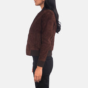 Brown Goatskin Suede Bomber Jacket - Vue de dos avec coupe ajustée aux épaules &amp; ourlet soigné