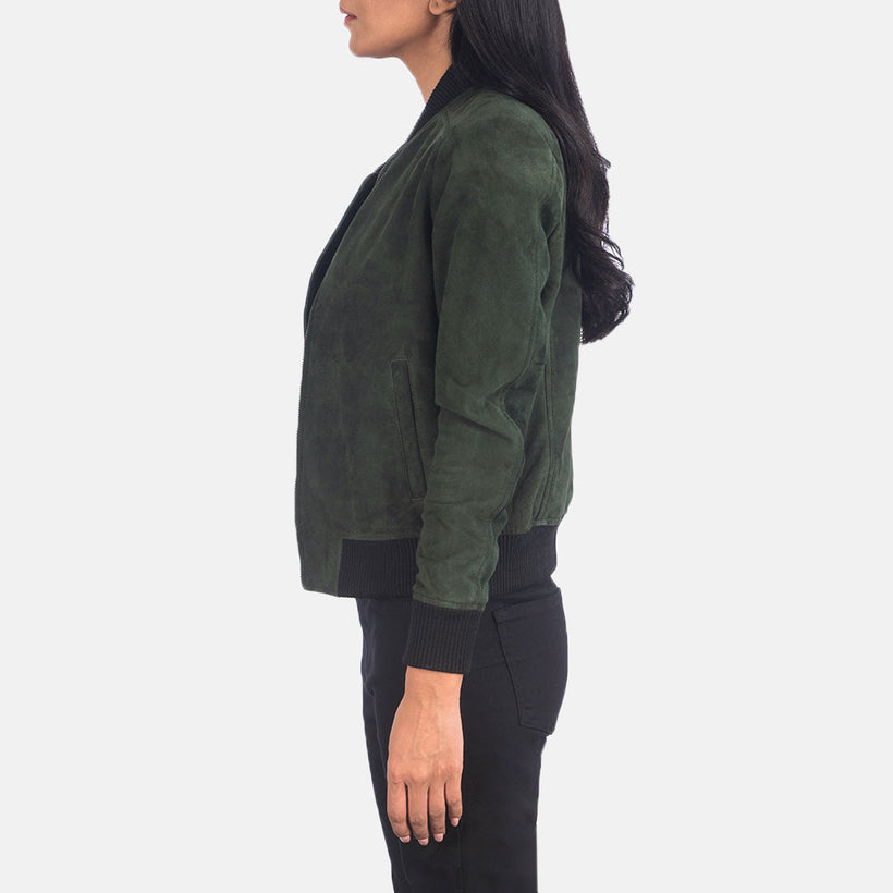 Bliss Vert Suede Blouson Bomber en Cuir pour Femme