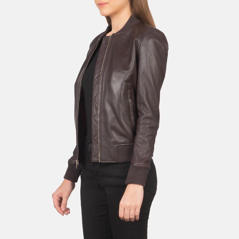 Bliss Bordeaux Blouson Bomber en Cuir pour Femme