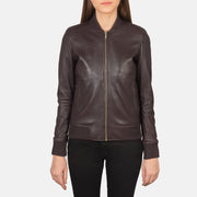 Vue détaillée of Varsity - Rib Knit &amp; Zipper with Wind Flap Hardware on Women's Bliss Bordeaux Blouson Bomber en Cuir pour Femme