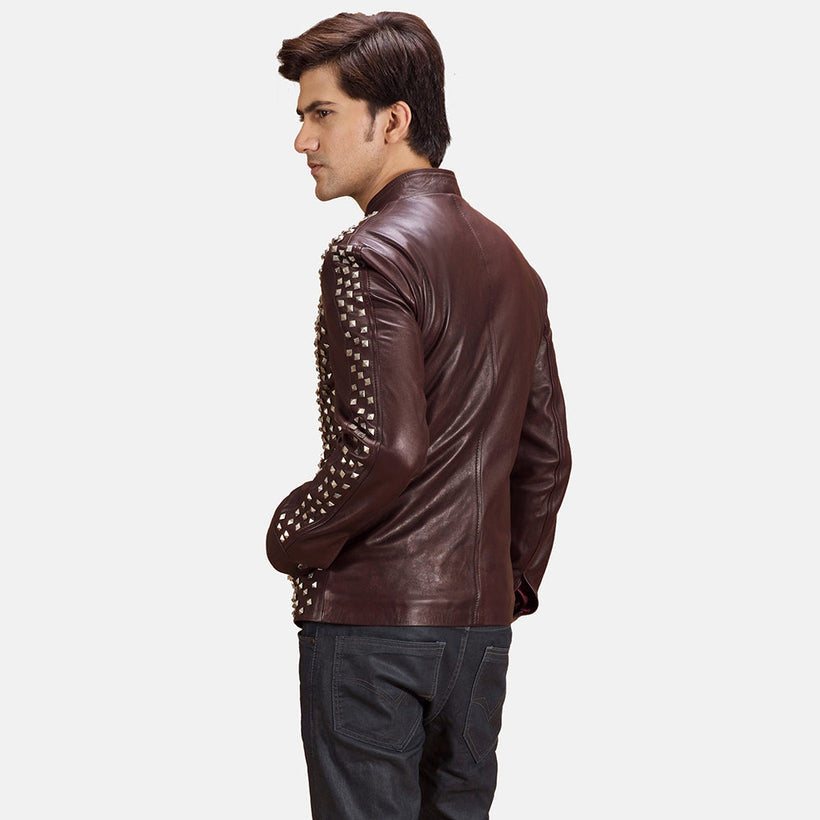 Blix Bono Bordeaux Veste Motard en Cuir pour Homme