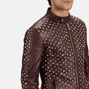 Vue détaillée of Band with snap button &amp; Zipper Hardware on Blix Bono Bordeaux Veste Motard en Cuir pour Homme
