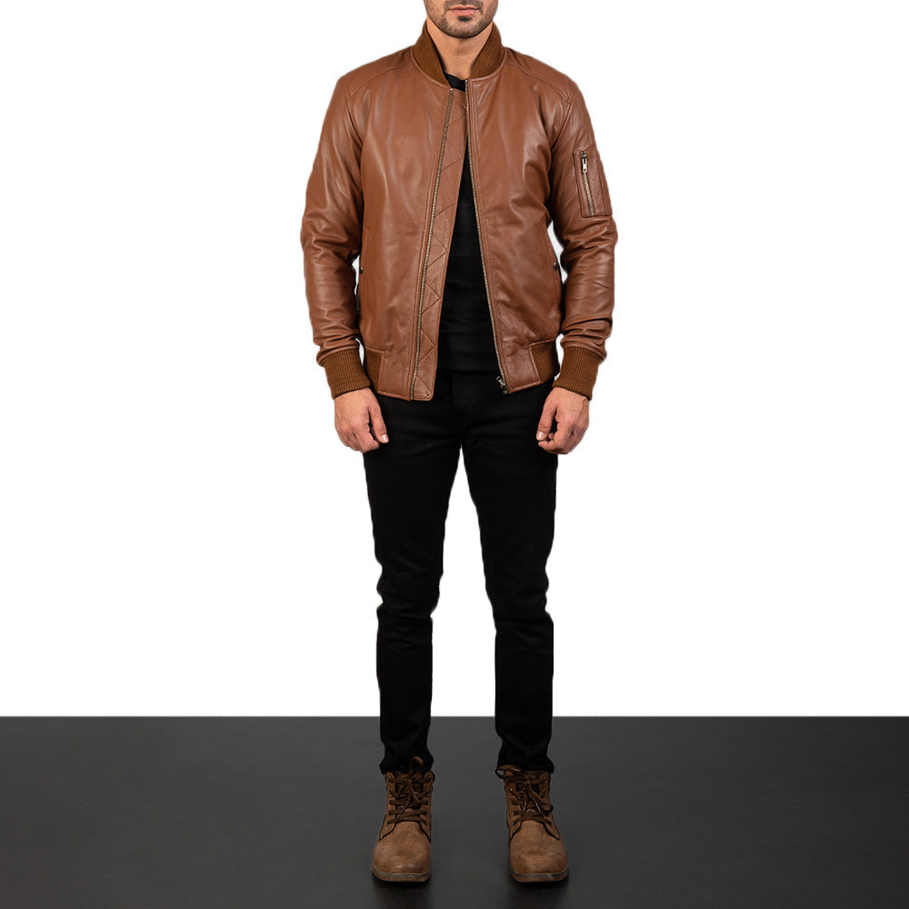 Bomia MA-1 Blouson Bomber en Cuir pour Homme – Vue produit alternative 3