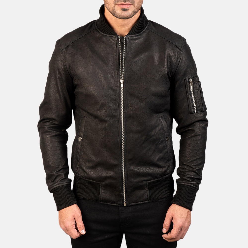 Bomia MA-1 Blouson Bomber en Cuir pour Homme – Vue produit alternative 3