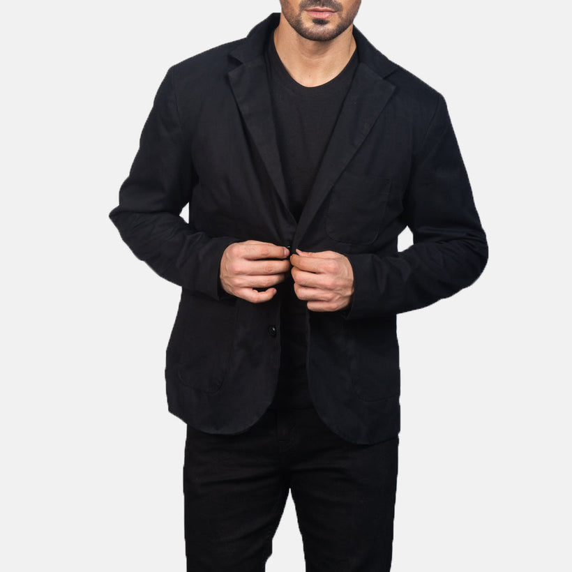 Borges Noir Blazer en Cuir pour Homme