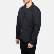 Black Poly-Cotton Leather Blazer - Vue de dos avec coupe ajustée aux épaules &amp; ourlet soigné
